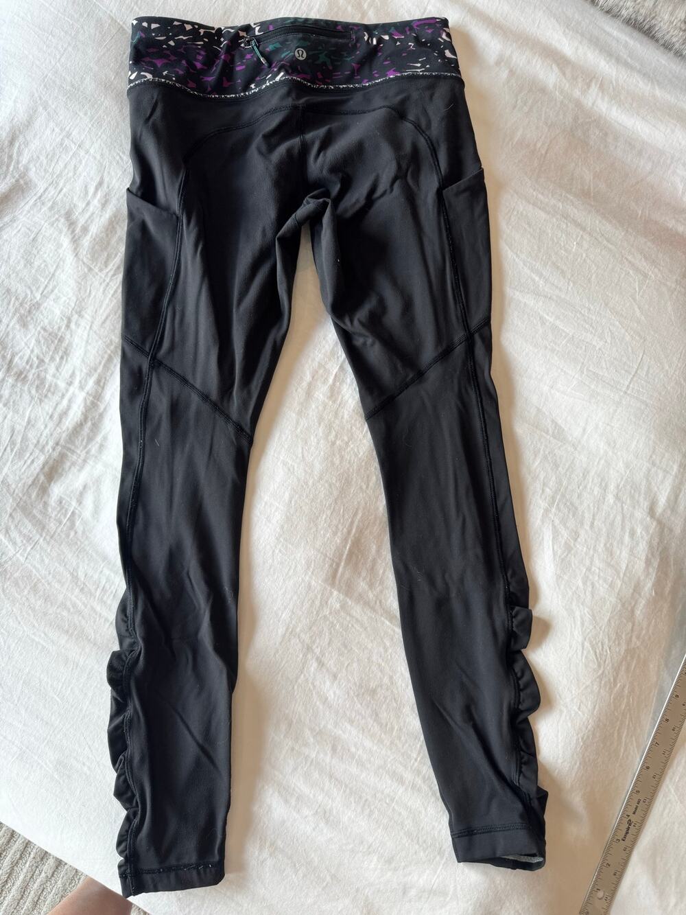 lululemon athletica Black Cropped Leggings with Multicolor Waistband